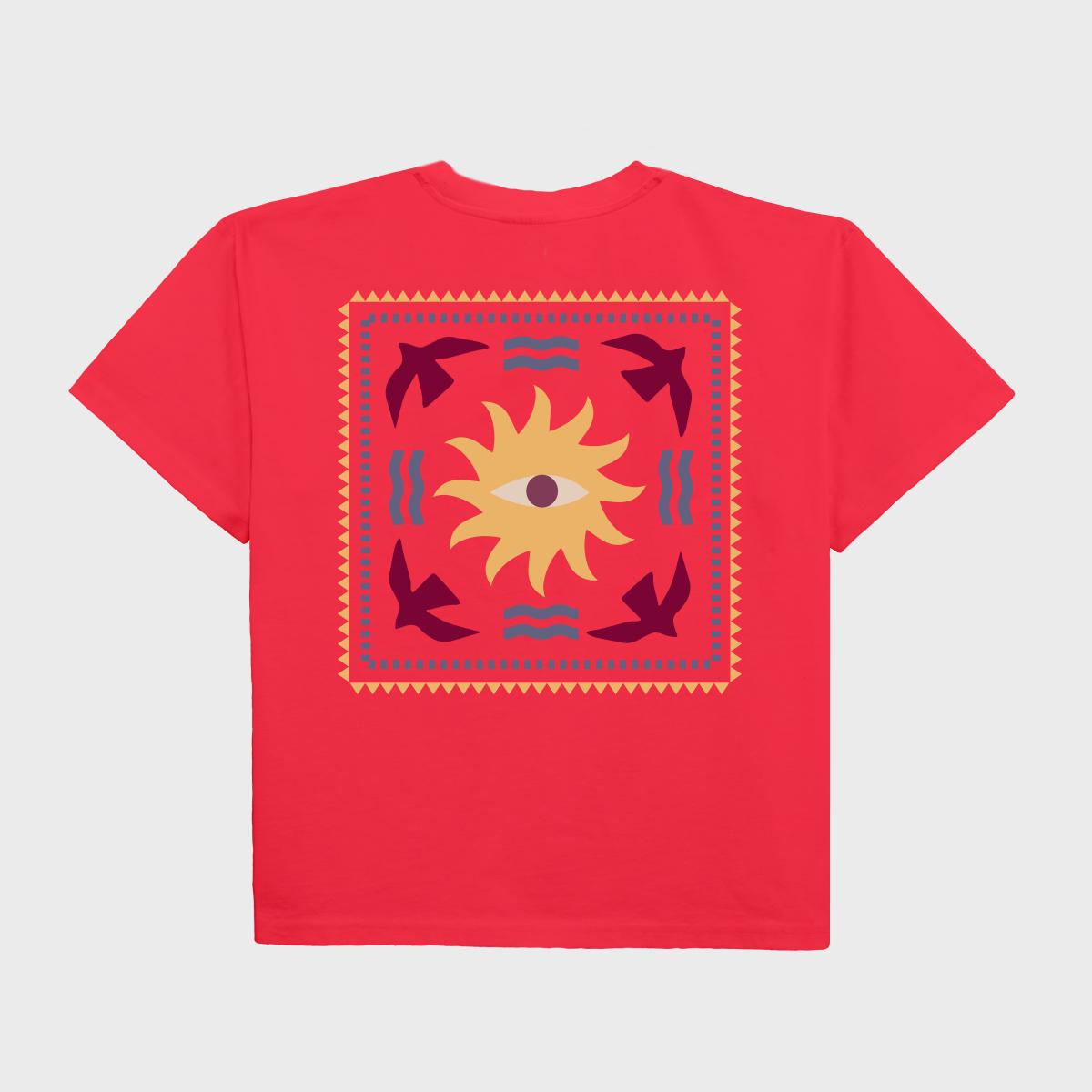 Dames-T-shirt van 100% biologisch katoen - Rood, zonneprint