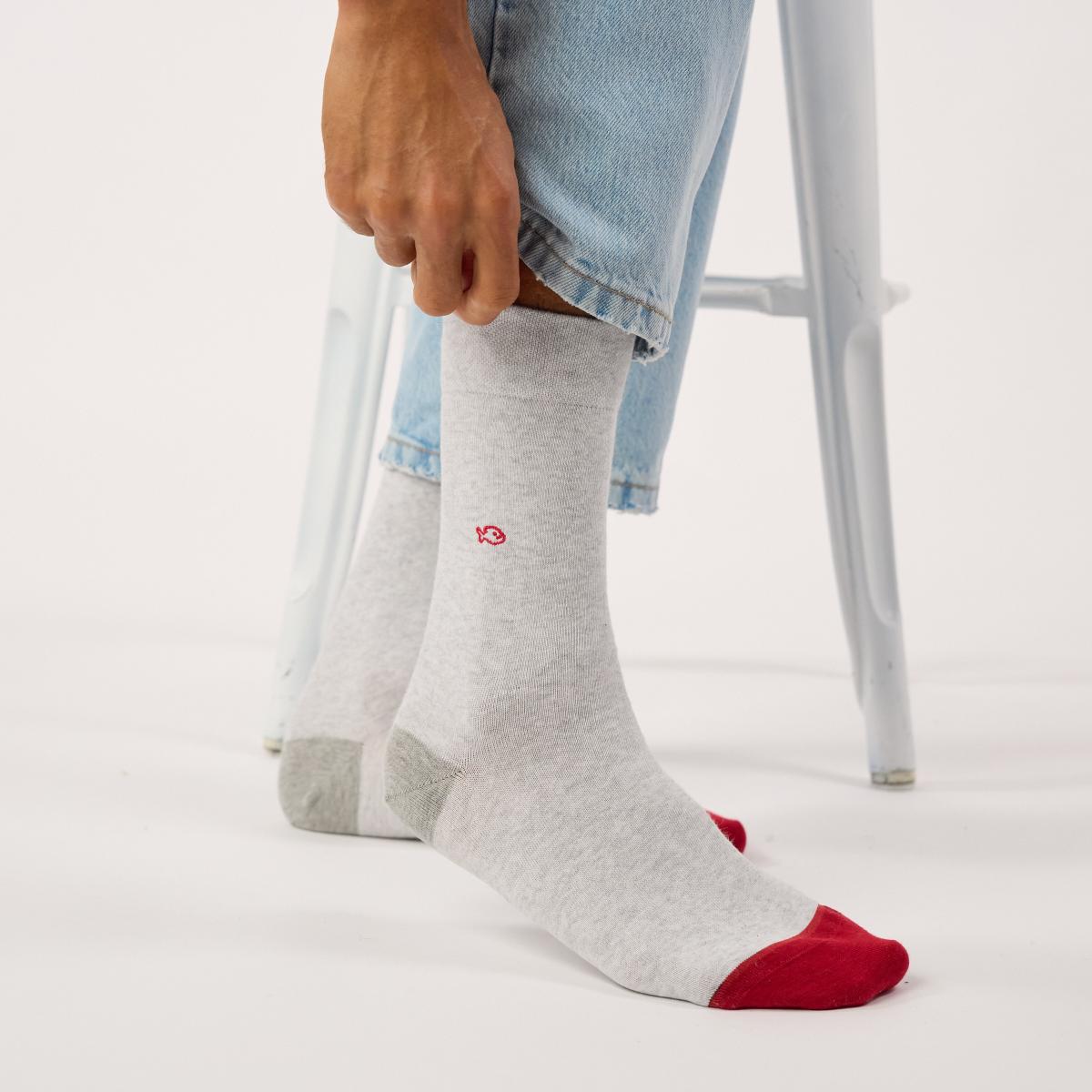 Chaussettes en coton peigné - Gris chiné - Vert