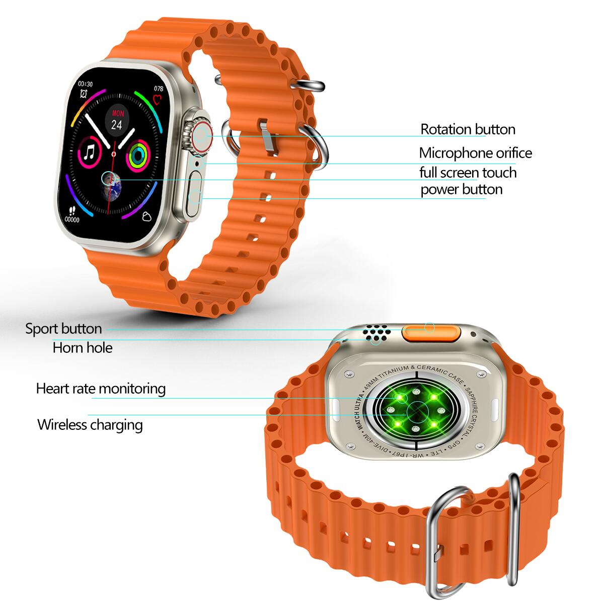 Montre Connectee Bluetooth Multifonctions - Orange
