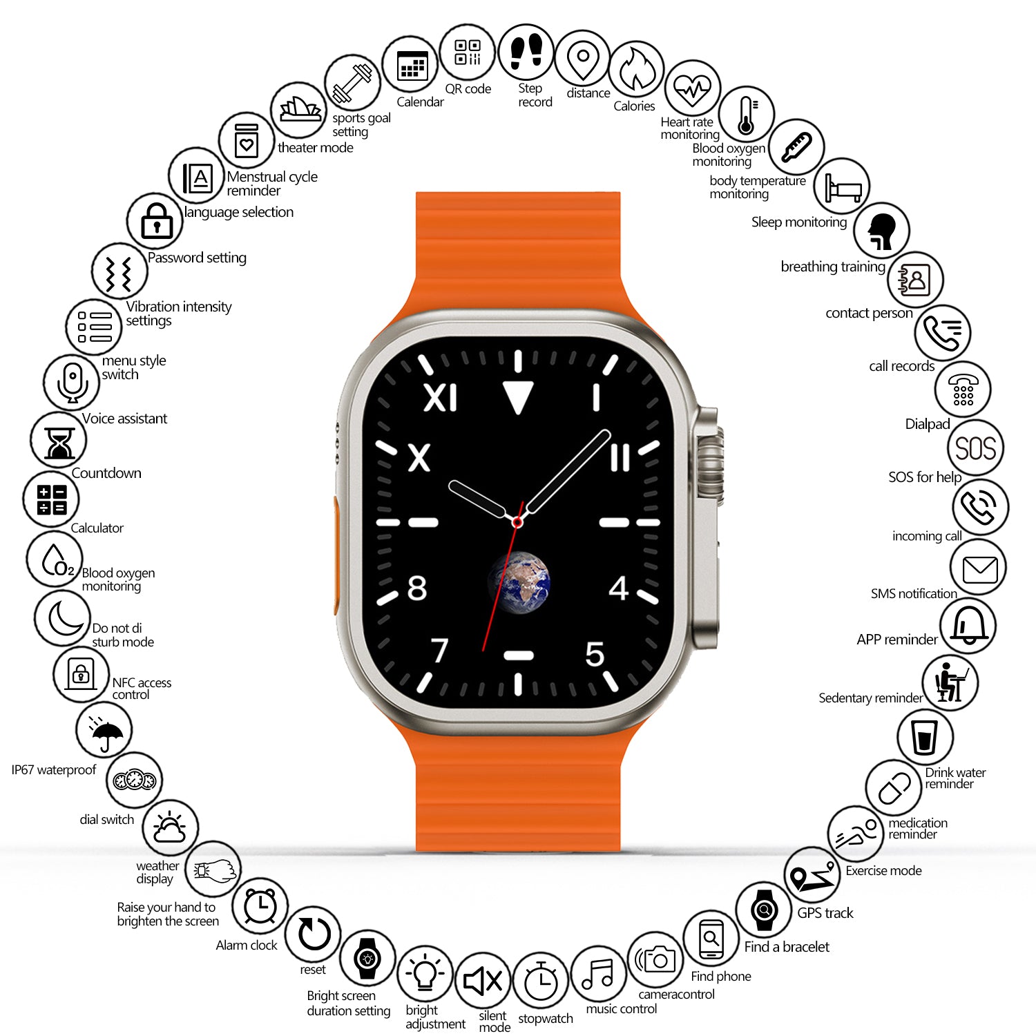 Montre Connectee Bluetooth Multifonctions - Orange