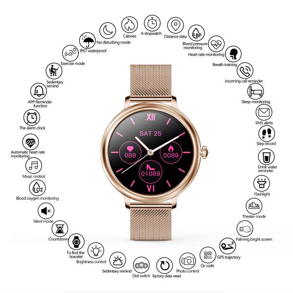 Montre Connectee  Multifonctions - Or Rose