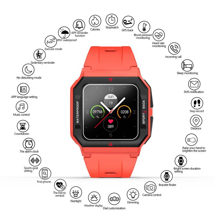 Montre Connectee Multifonctions - Rouge