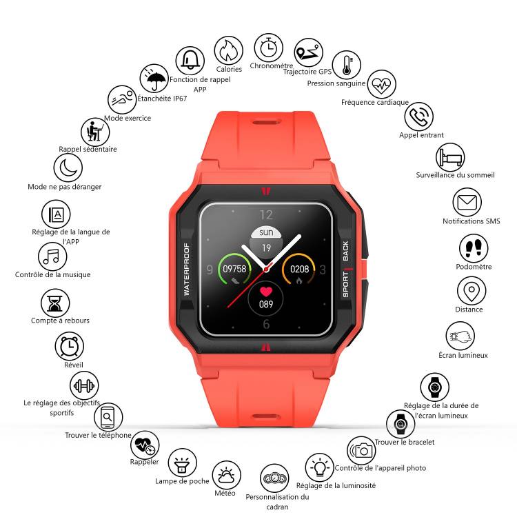 Montre Connectee Multifonctions - Rouge