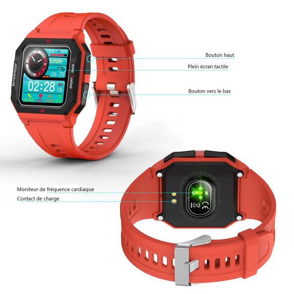 Montre Connectee Multifonctions - Rouge