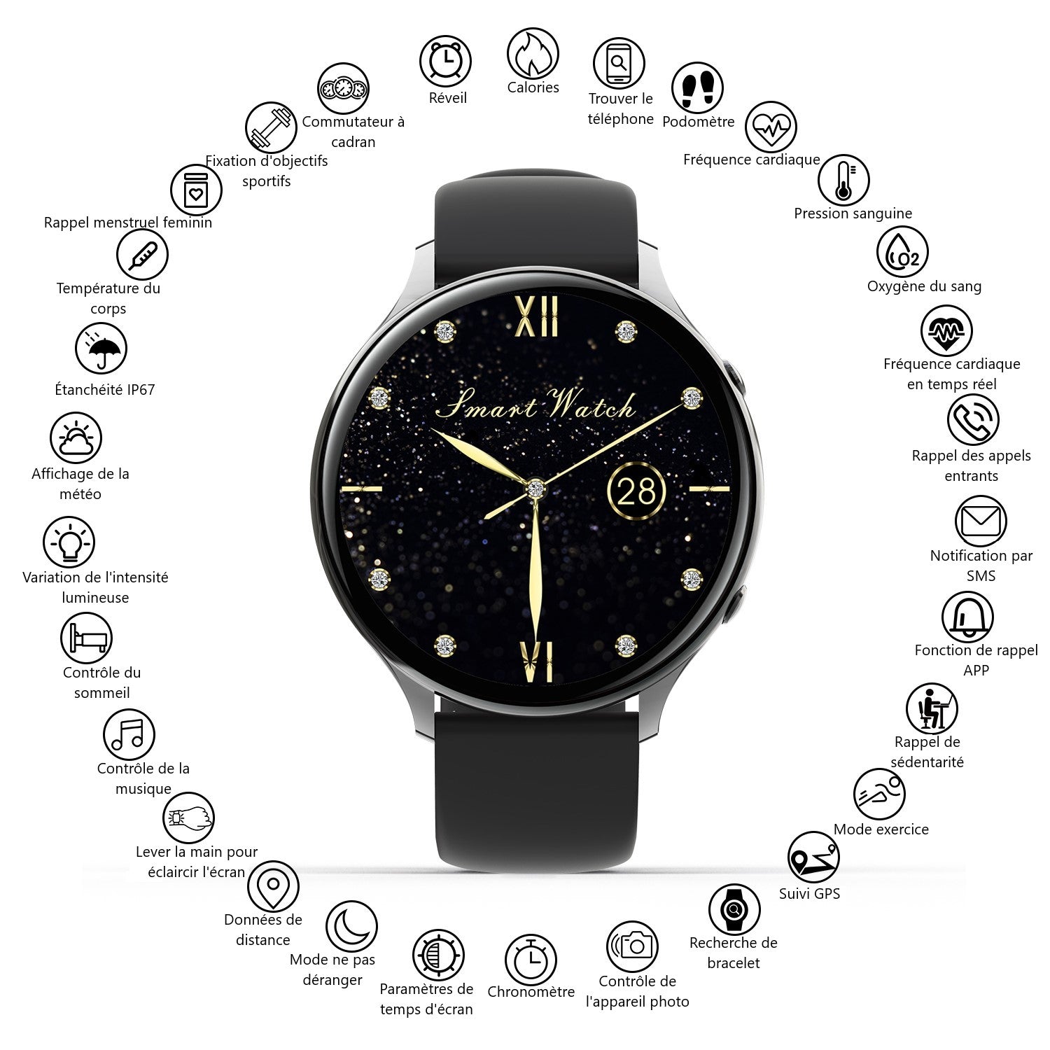 Montre Connectee Multifonctions - Noir