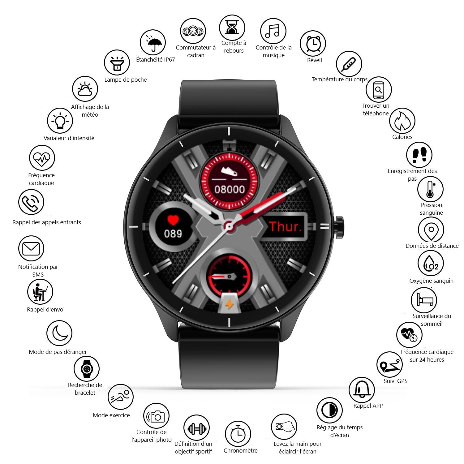 Multifunctioneel Horloge - Zwart
