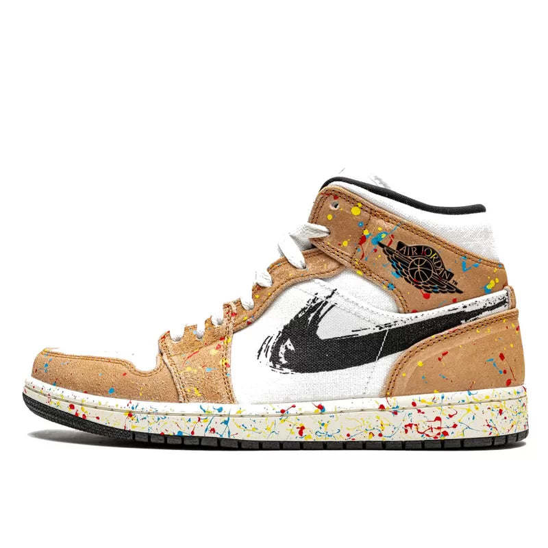 Air Jordan - Air Jordan 1 Mid Se Brushstroke - Sail/Black-Cider-Chile Red
