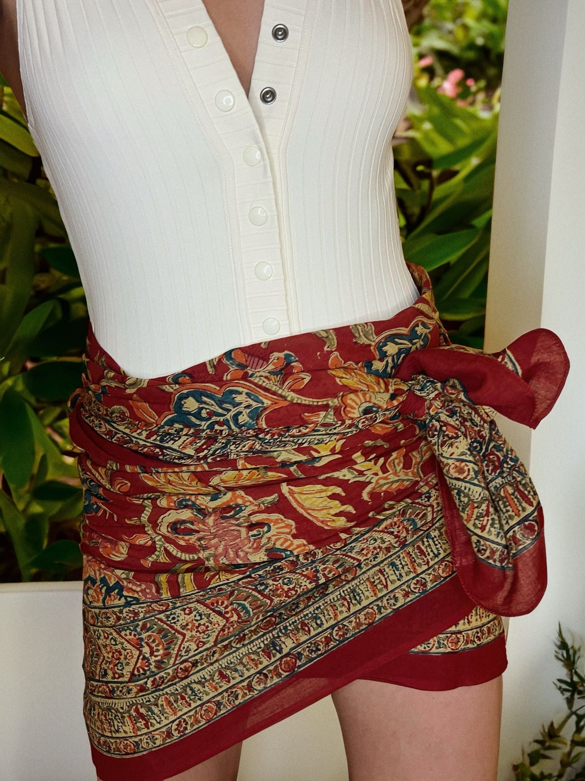 Pareo Pondichery Rouge en voile de coton