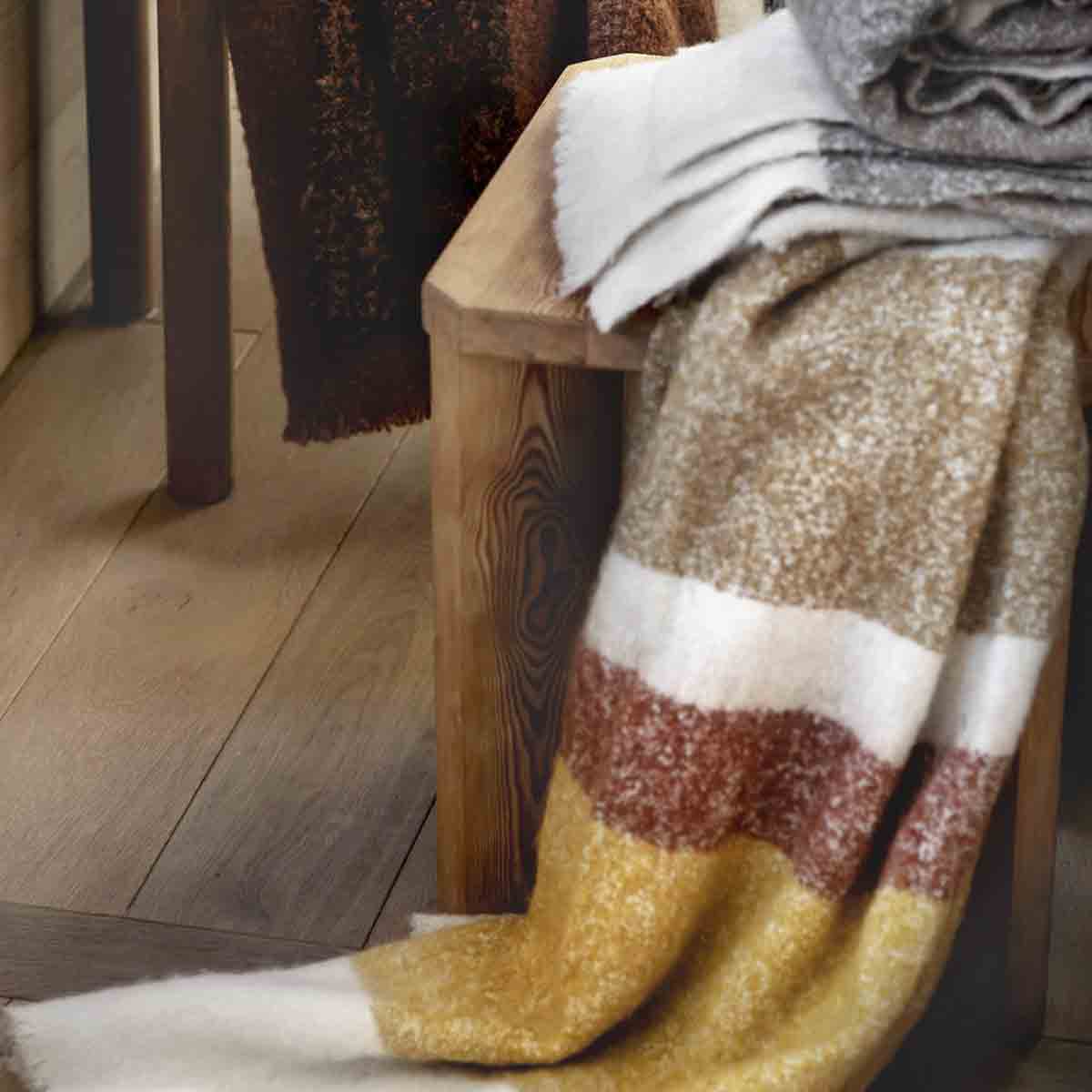 Gestreepte Plaid In Gemengde Wol Calypso - Tabac