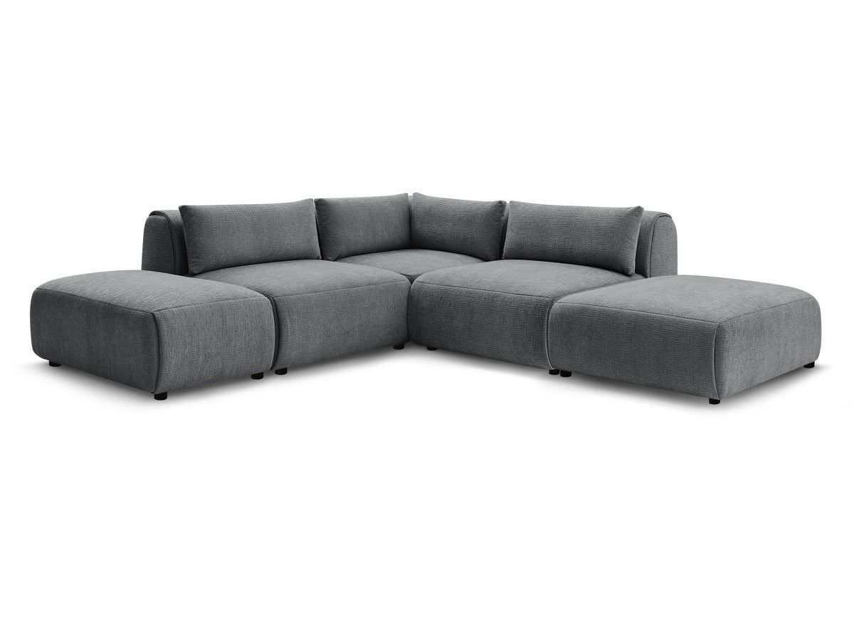 Vast modulaire hoekbank JEANNE met getextureerde stof met 2 chauffeurs, 1 hoek en 2 poefs