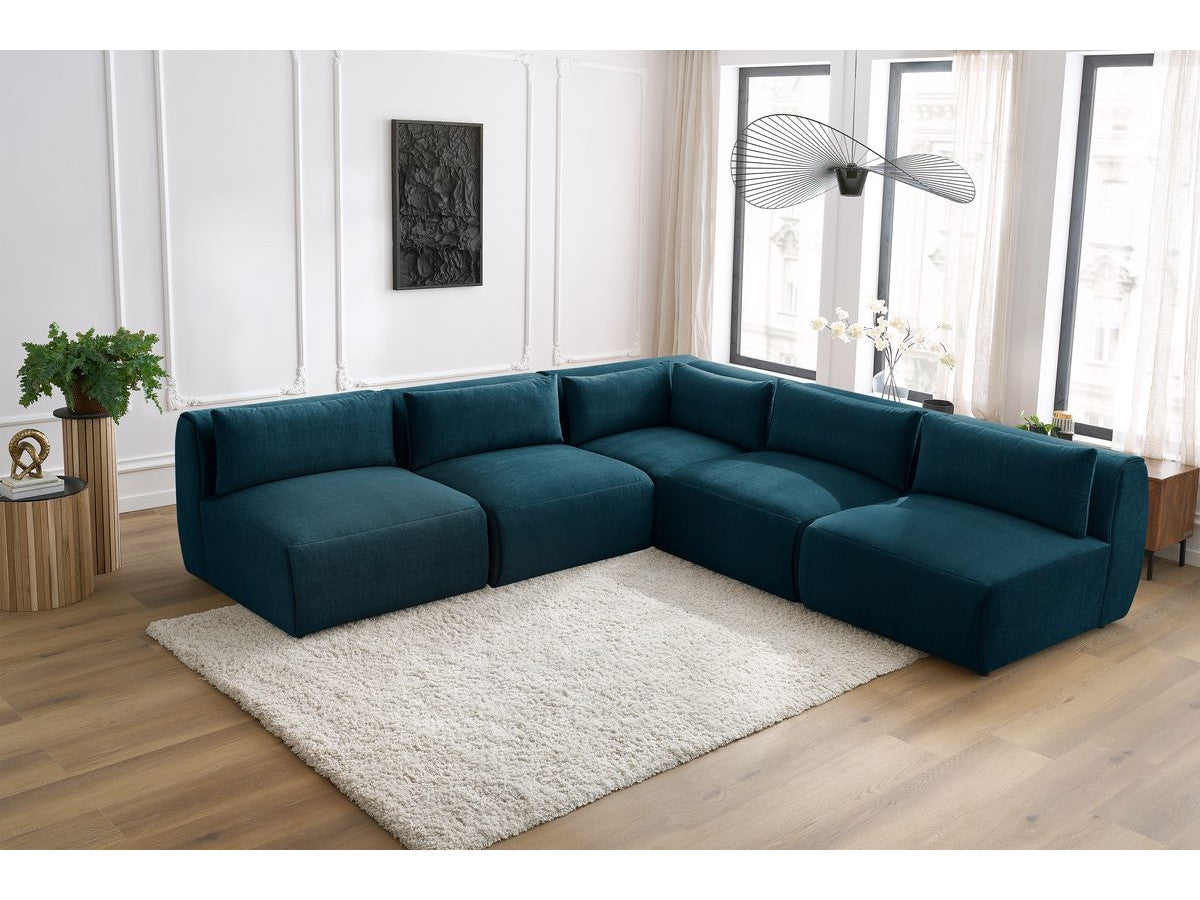 Vast modulaire hoekbank JEANNE fluwelen stof met 4 stoelen en 1 hoekelement