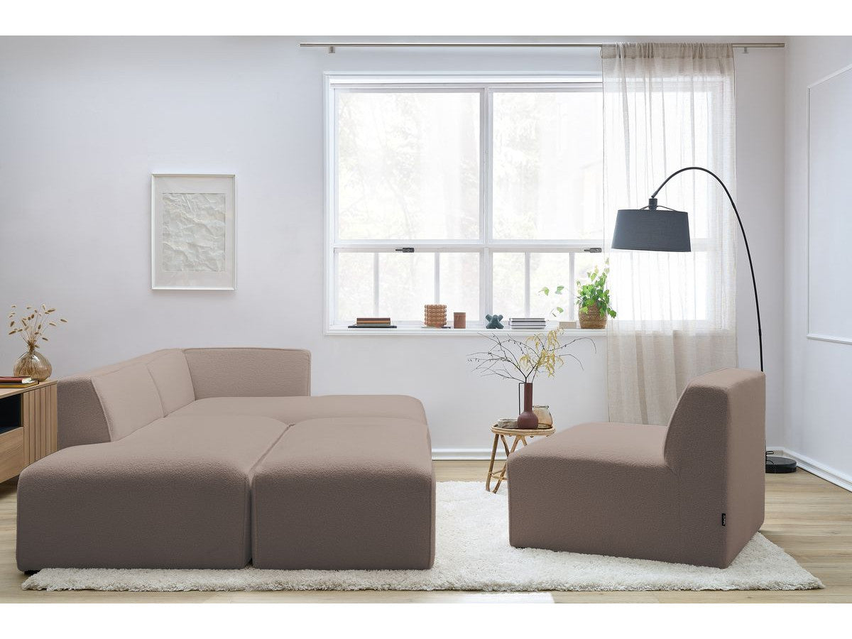 Modulaire vaste hoekbank MEGEVE bouclé stof met 1 chauffeuse en 1 poef