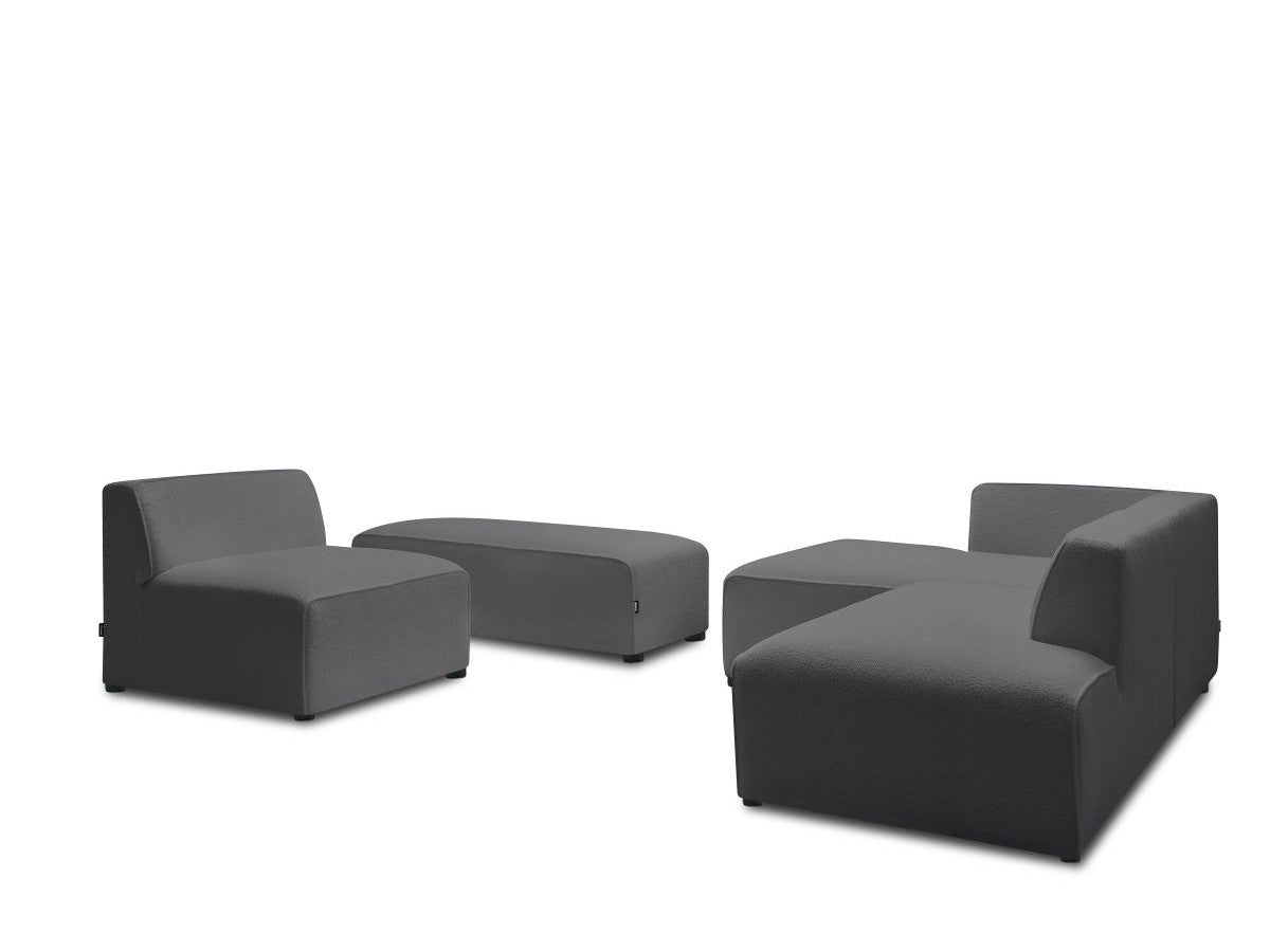 Modulaire vaste hoekbank MEGEVE bouclé stof met 1 chauffeuse en 1 poef