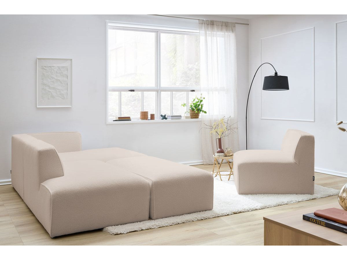 Modulaire vaste hoekbank MEGEVE bouclé stof met 1 chauffeuse en 1 poef