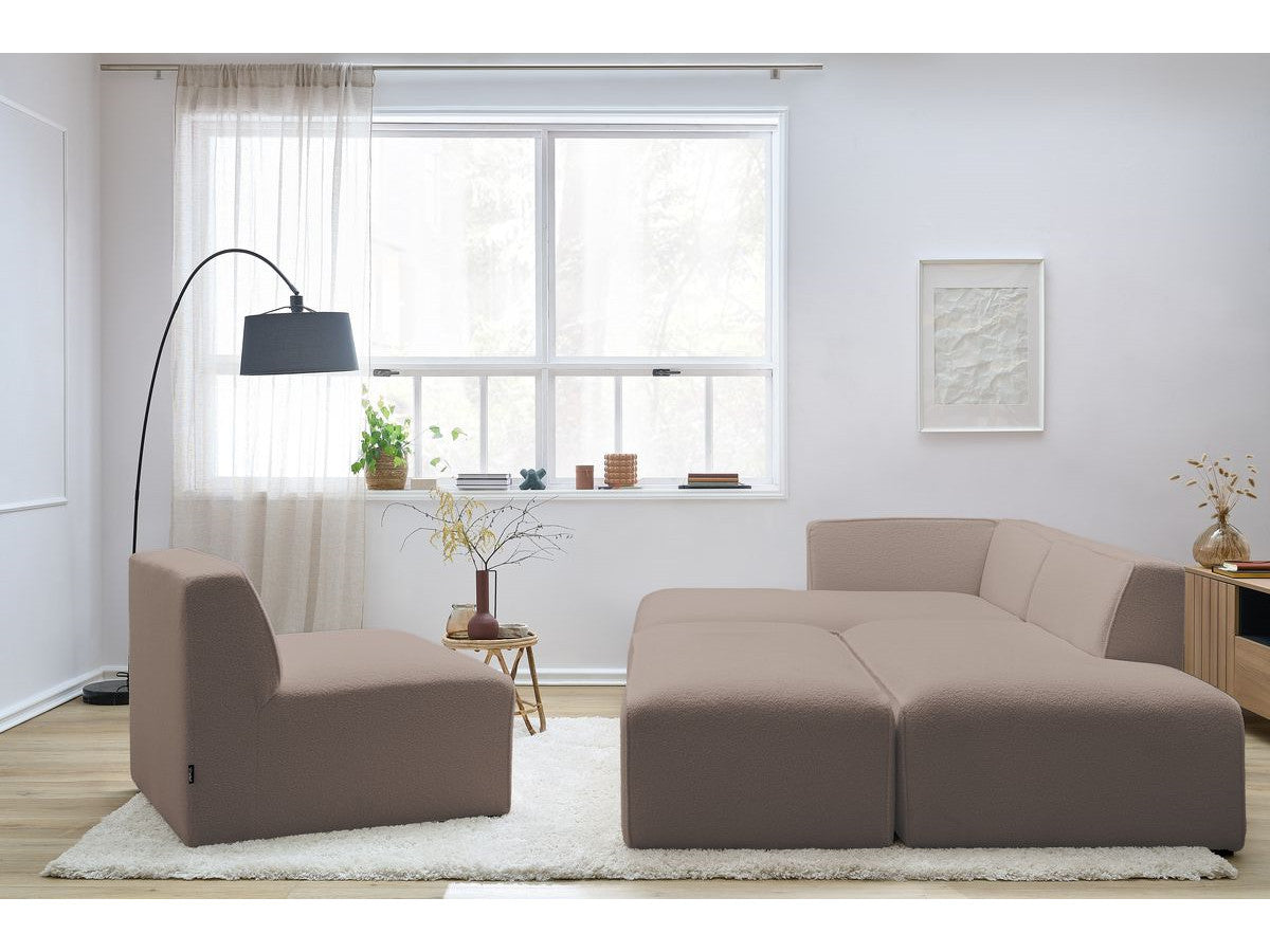 Modulaire vaste hoekbank MEGEVE bouclé stof met 1 chauffeuse en 1 poef