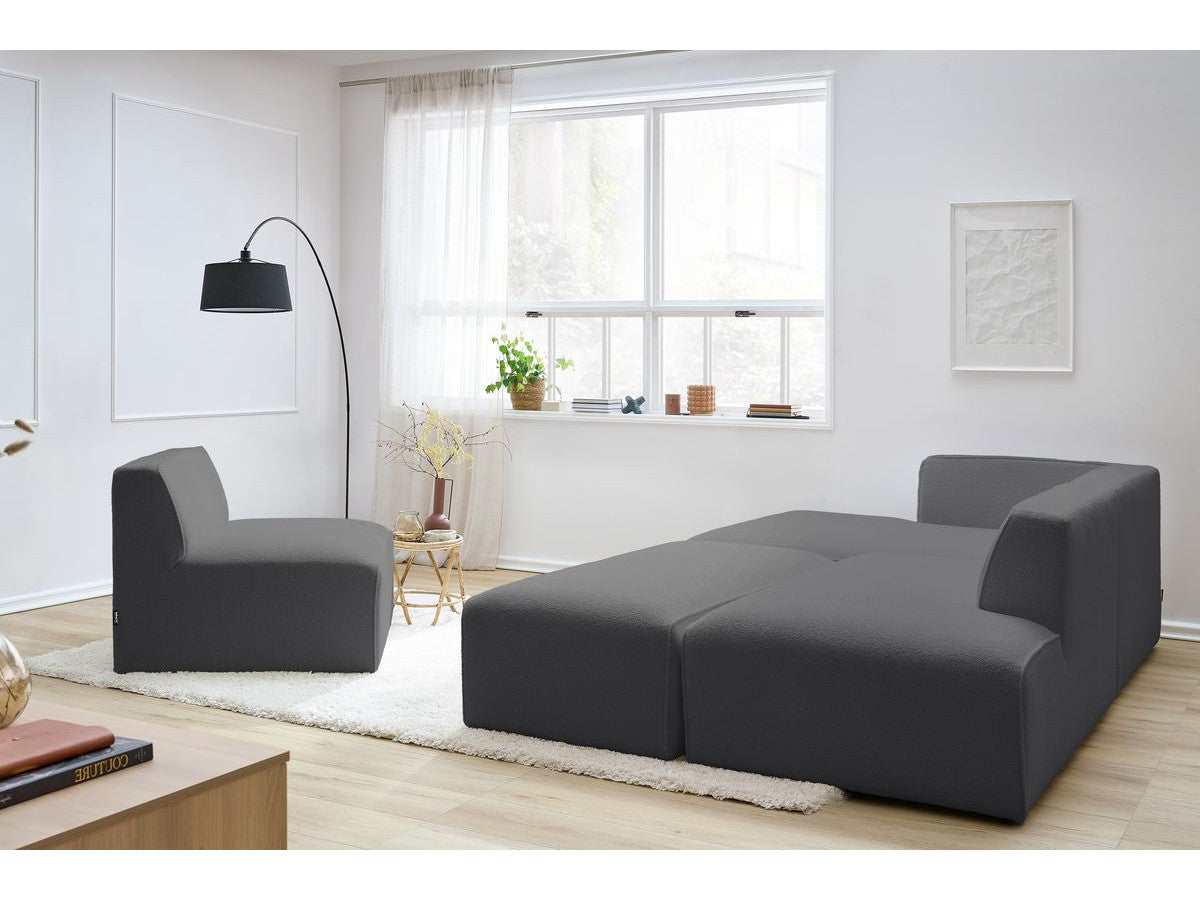 Modulaire vaste hoekbank MEGEVE bouclé stof met 1 chauffeuse en 1 poef