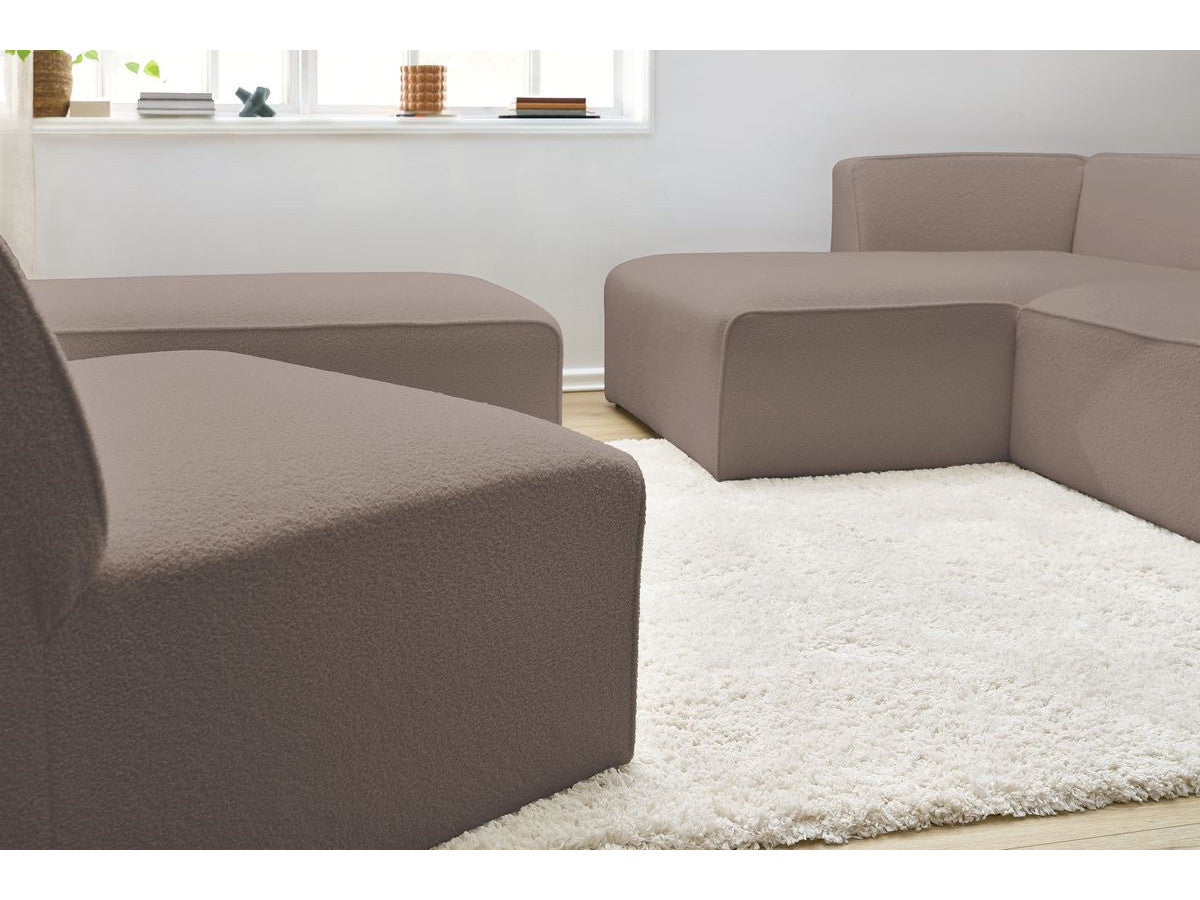 Modulaire vaste hoekbank MEGEVE bouclé stof met 1 chauffeuse en 1 poef