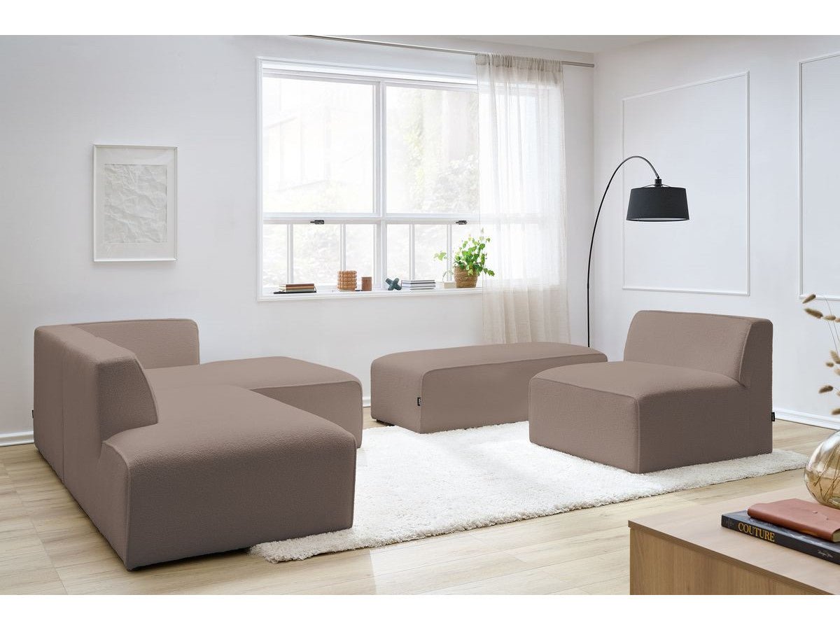 Modulaire vaste hoekbank MEGEVE bouclé stof met 1 chauffeuse en 1 poef