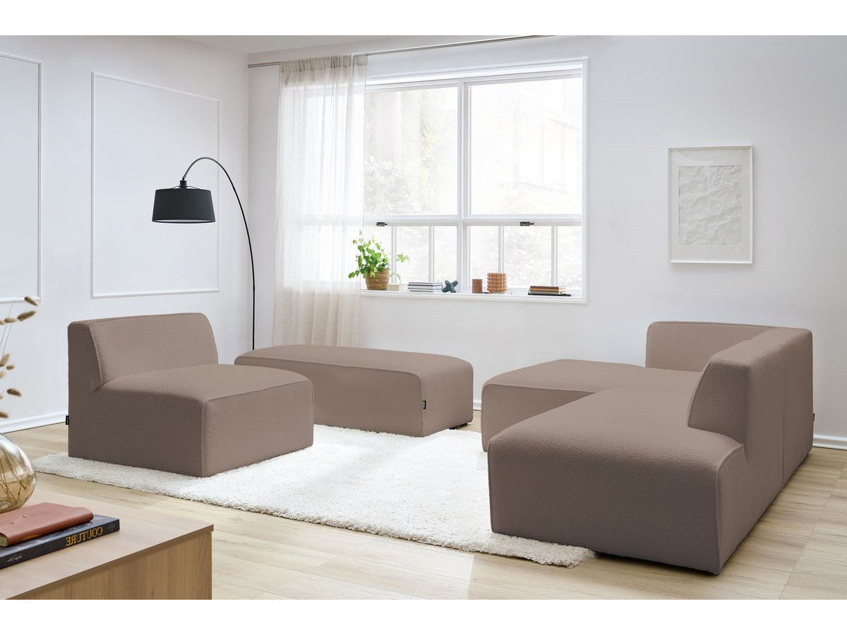 Modulaire vaste hoekbank MEGEVE bouclé stof met 1 chauffeuse en 1 poef