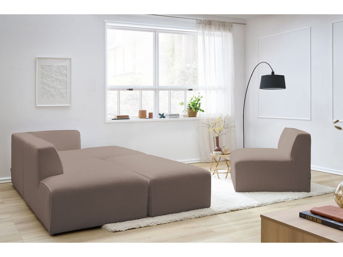 Modulaire vaste hoekbank MEGEVE bouclé stof met 1 chauffeuse en 1 poef