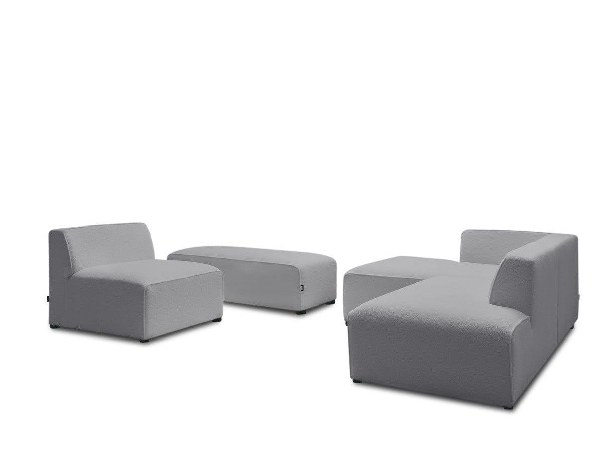 Modulaire vaste hoekbank MEGEVE bouclé stof met 1 chauffeuse en 1 poef