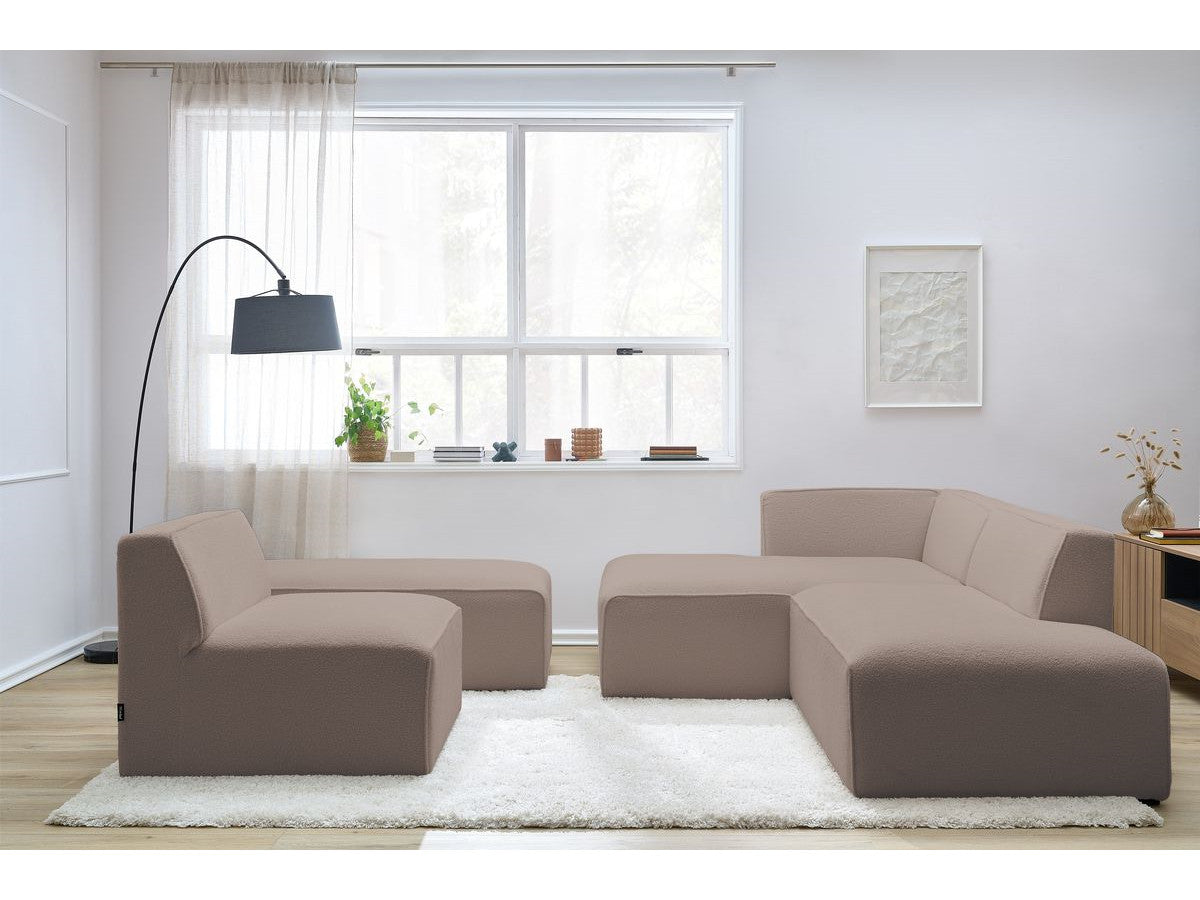 Modulaire vaste hoekbank MEGEVE bouclé stof met 1 chauffeuse en 1 poef