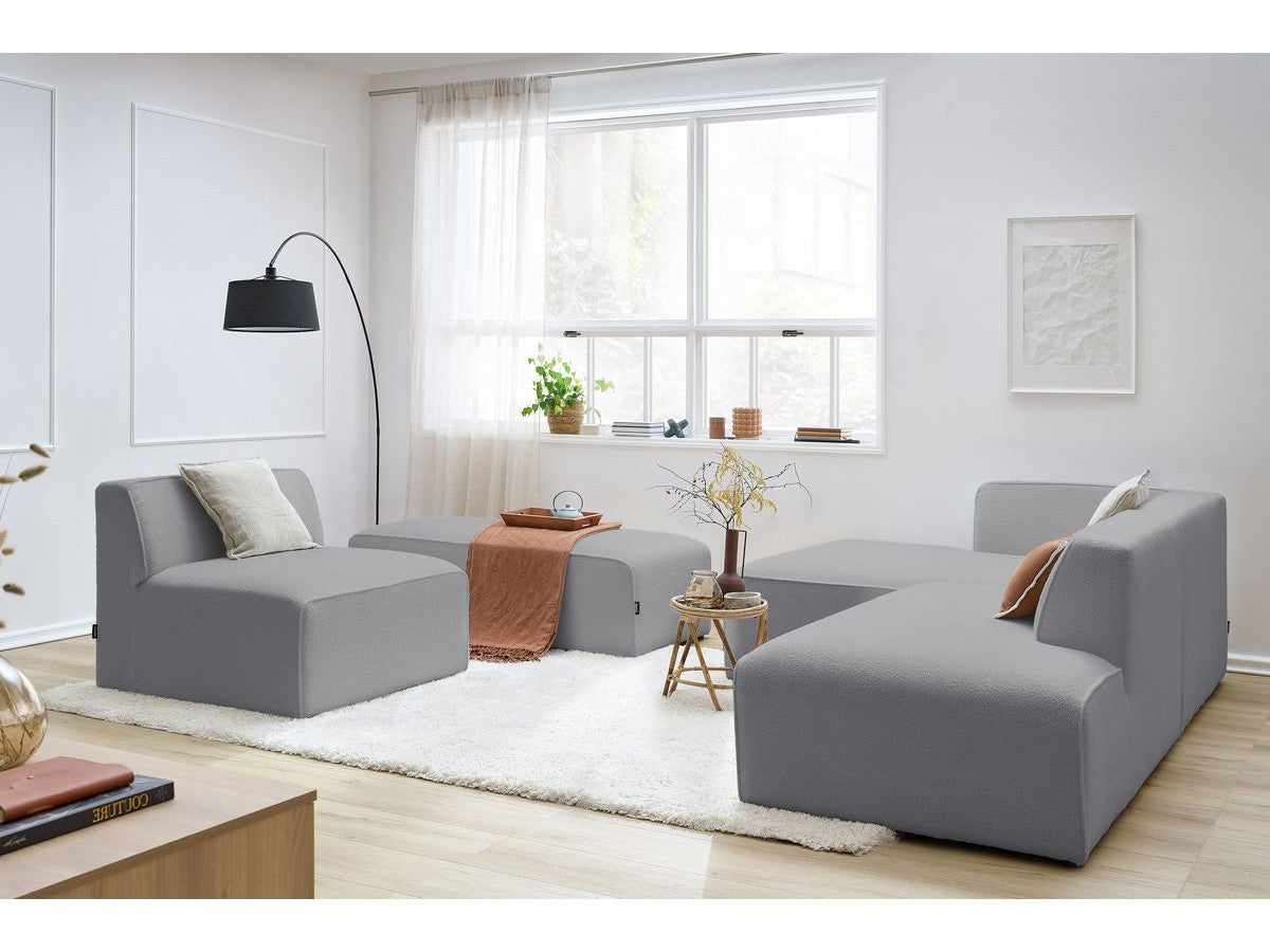 Modulaire vaste hoekbank MEGEVE bouclé stof met 1 chauffeuse en 1 poef