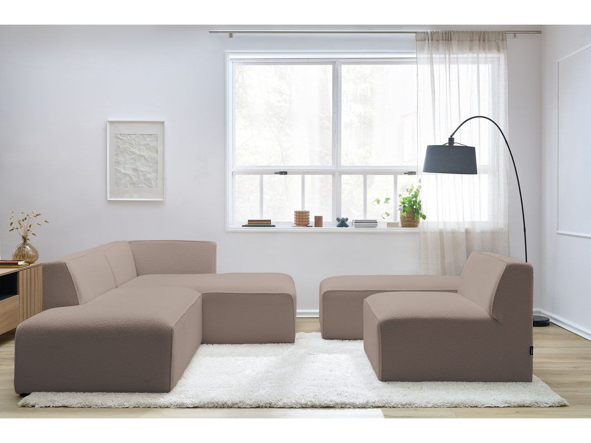 Modulaire vaste hoekbank MEGEVE bouclé stof met 1 chauffeuse en 1 poef