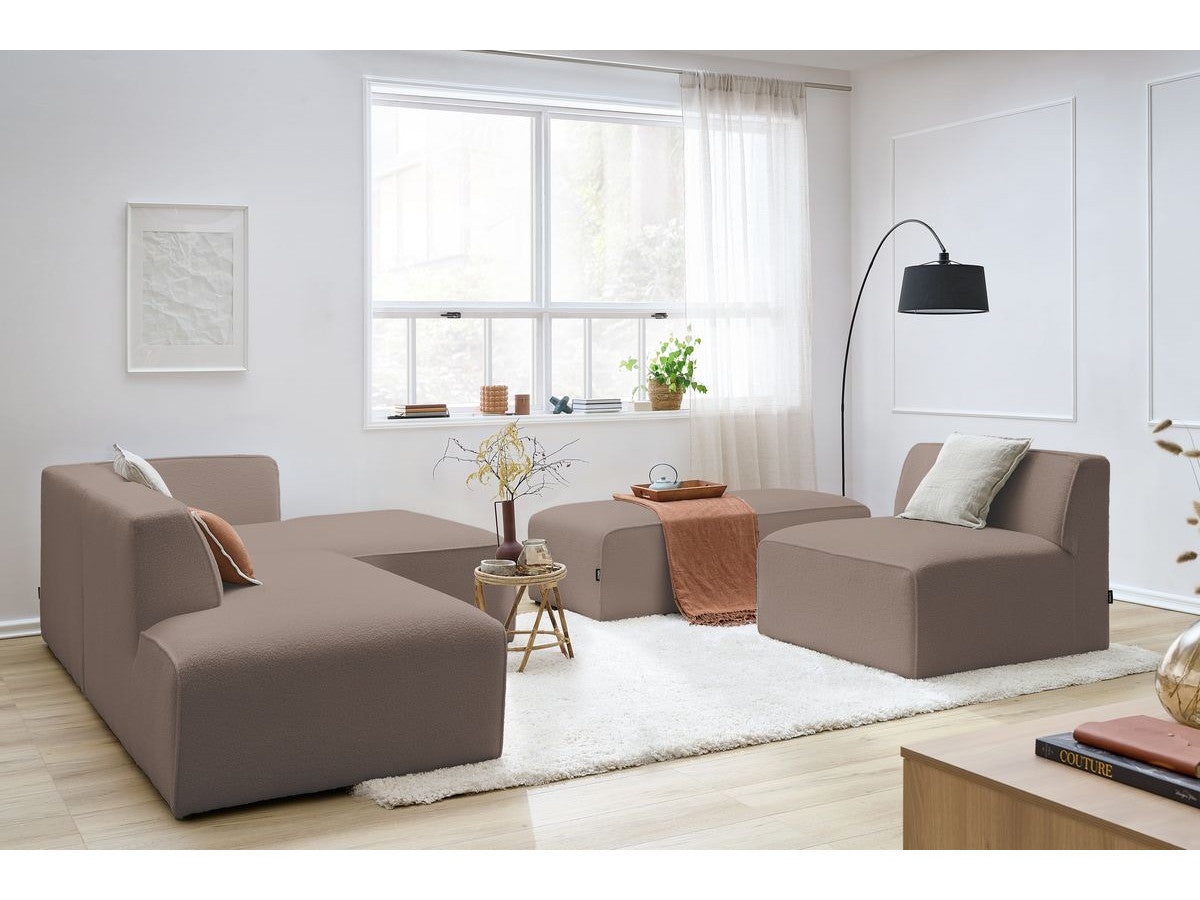 Modulaire vaste hoekbank MEGEVE bouclé stof met 1 chauffeuse en 1 poef
