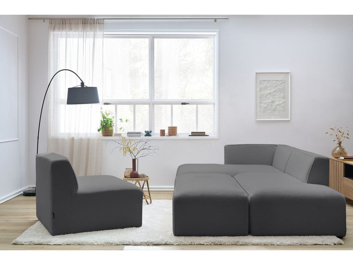 Modulaire vaste hoekbank MEGEVE bouclé stof met 1 chauffeuse en 1 poef