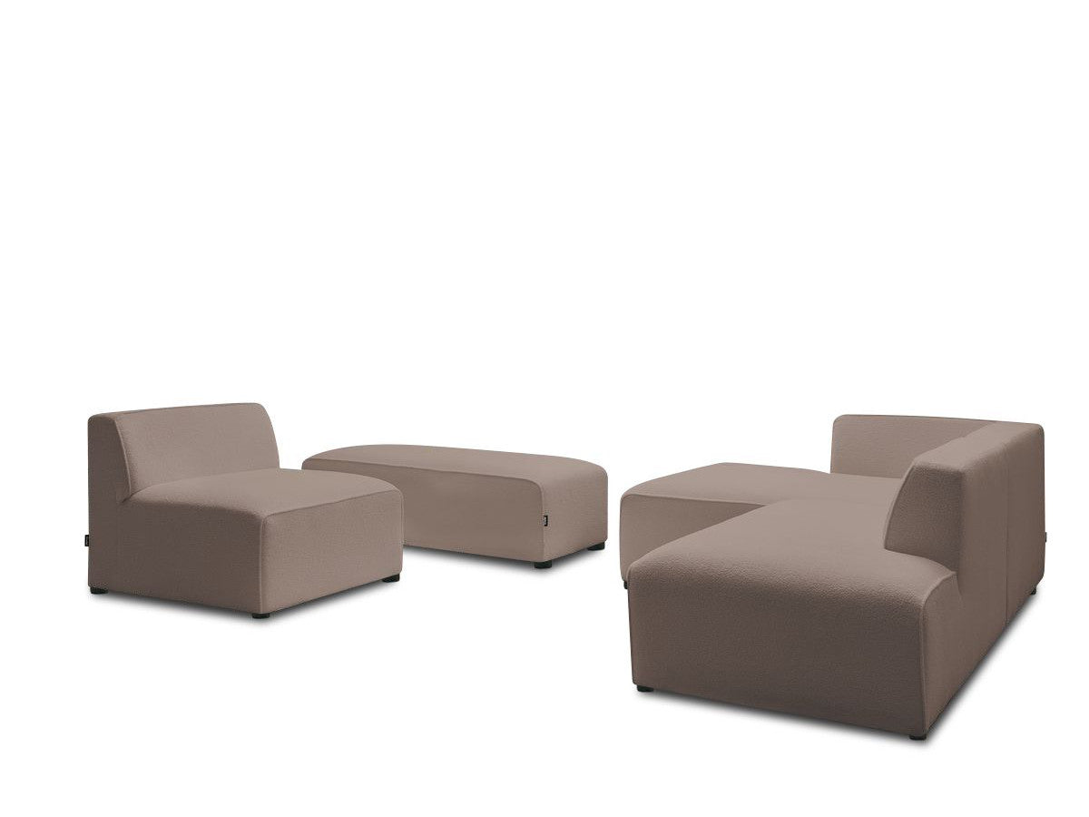 Modulaire vaste hoekbank MEGEVE bouclé stof met 1 chauffeuse en 1 poef