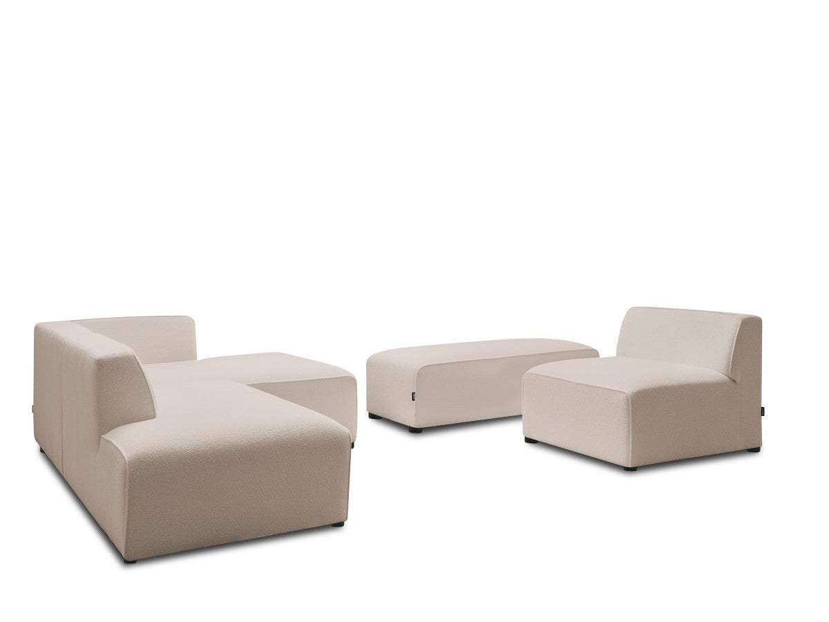 Modulaire vaste hoekbank MEGEVE bouclé stof met 1 chauffeuse en 1 poef