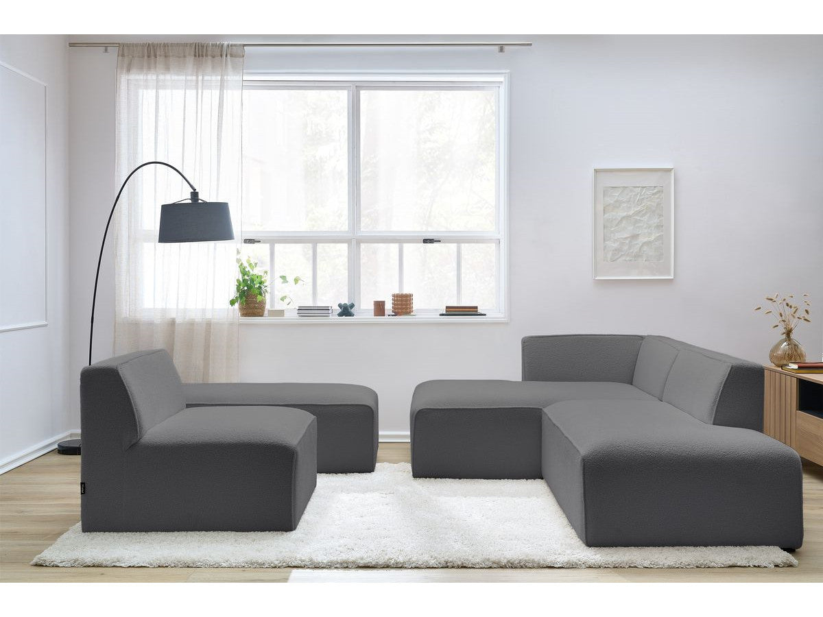 Modulaire vaste hoekbank MEGEVE bouclé stof met 1 chauffeuse en 1 poef