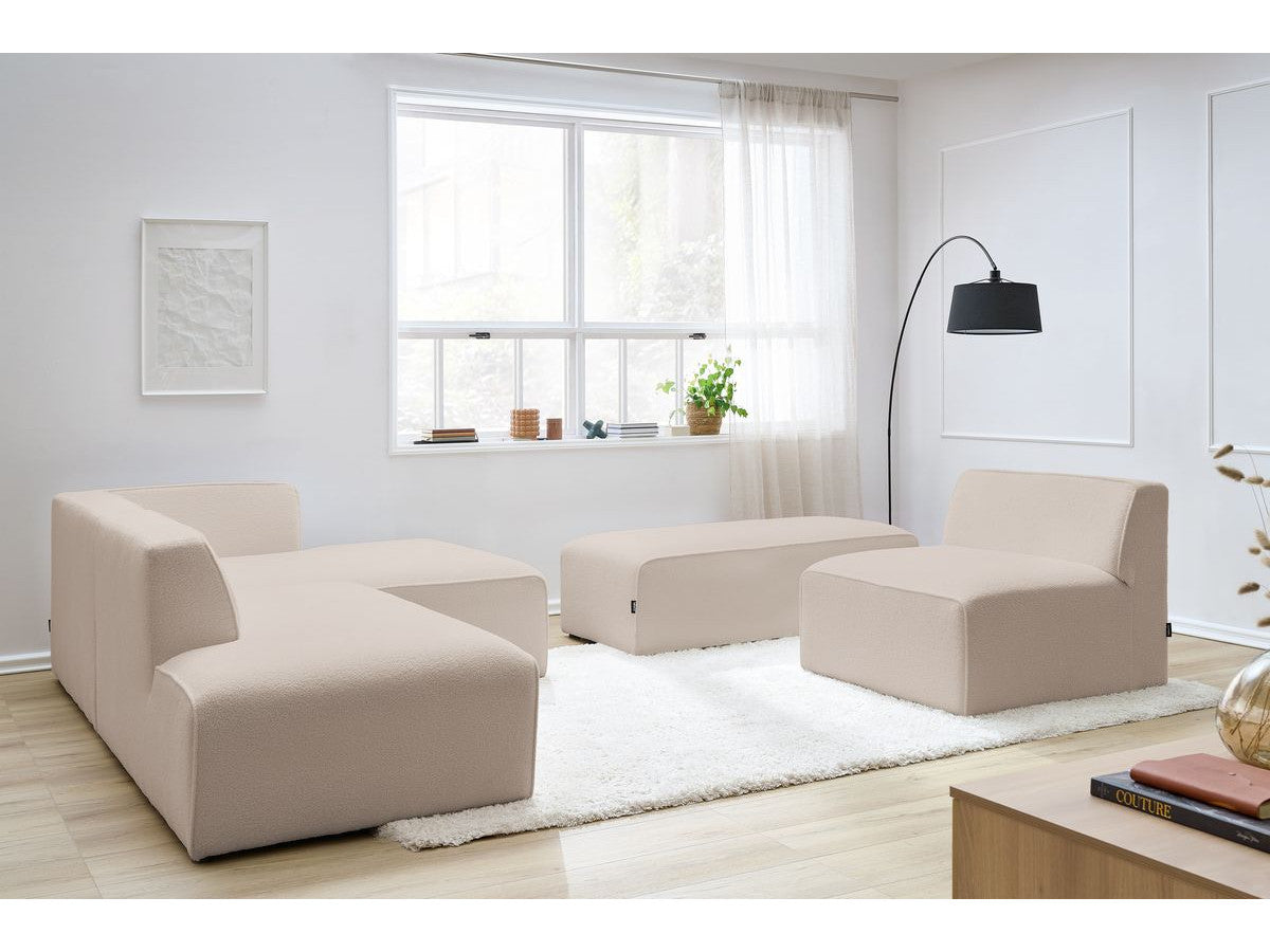 Modulaire vaste hoekbank MEGEVE bouclé stof met 1 chauffeuse en 1 poef