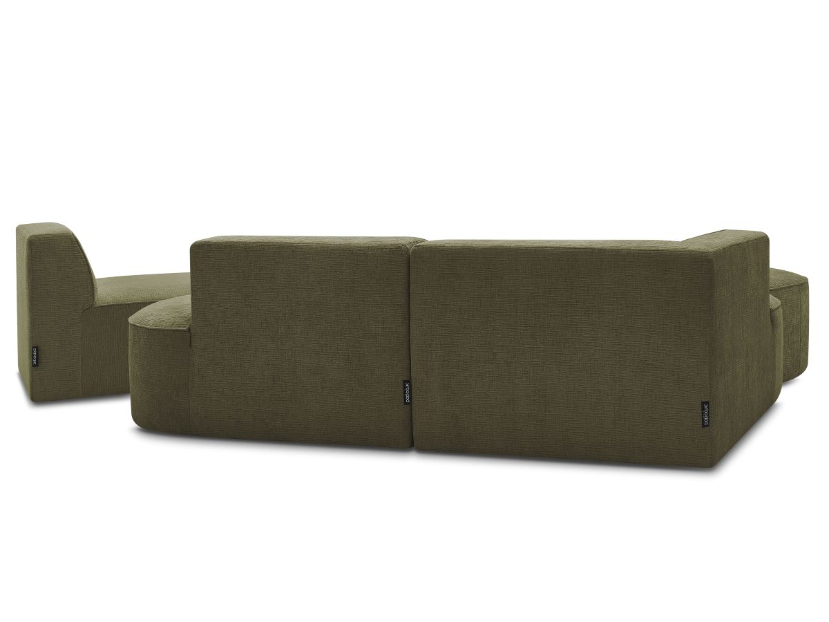 Vaste hoekbank ROUSSEAU met textuurstof met 1 chaise longue en 1 poef