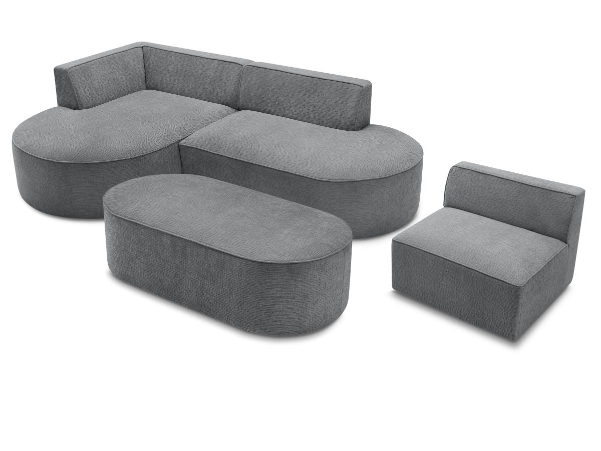 Vaste hoekbank ROUSSEAU met textuurstof met 1 chaise longue en 1 poef