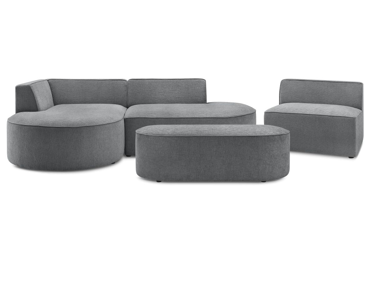 Vaste hoekbank ROUSSEAU met textuurstof met 1 chaise longue en 1 poef