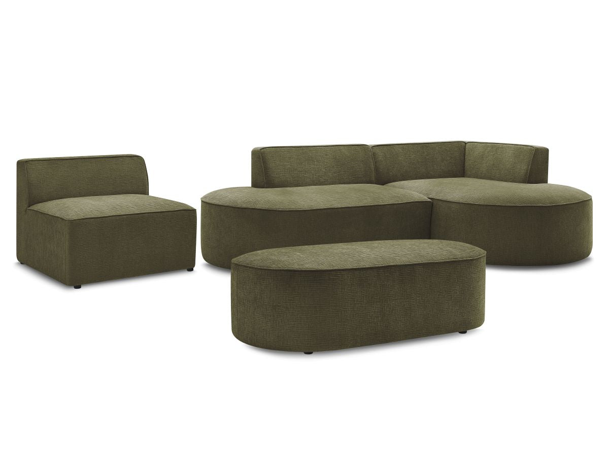 Vaste hoekbank ROUSSEAU met textuurstof met 1 chaise longue en 1 poef