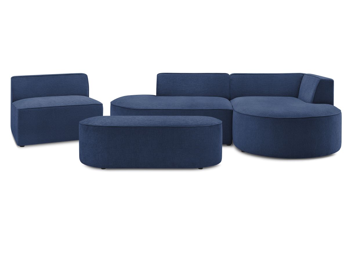 Vaste hoekbank ROUSSEAU met textuurstof met 1 chaise longue en 1 poef