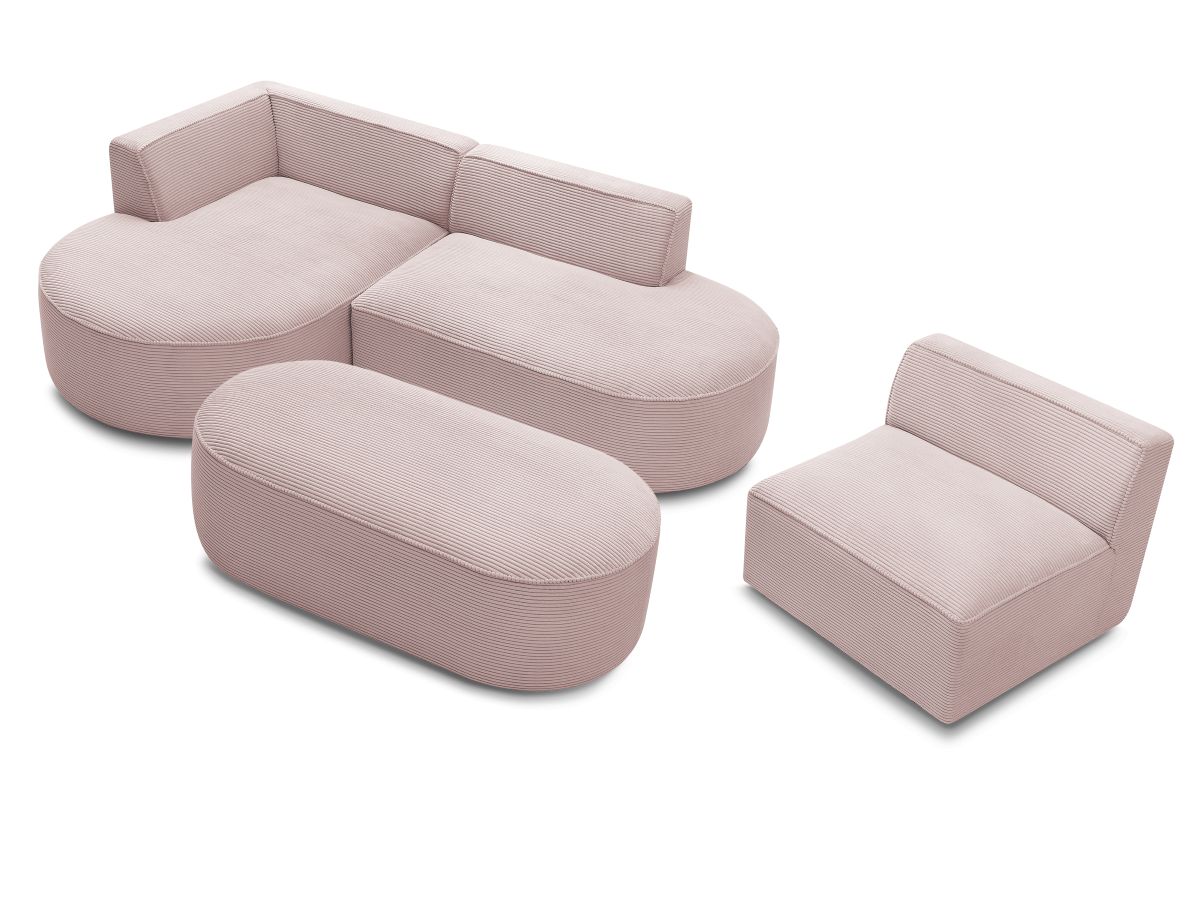 Vaste hoekbank ROUSSEAU in ribfluweel met 1 chaise longue en 1 poef