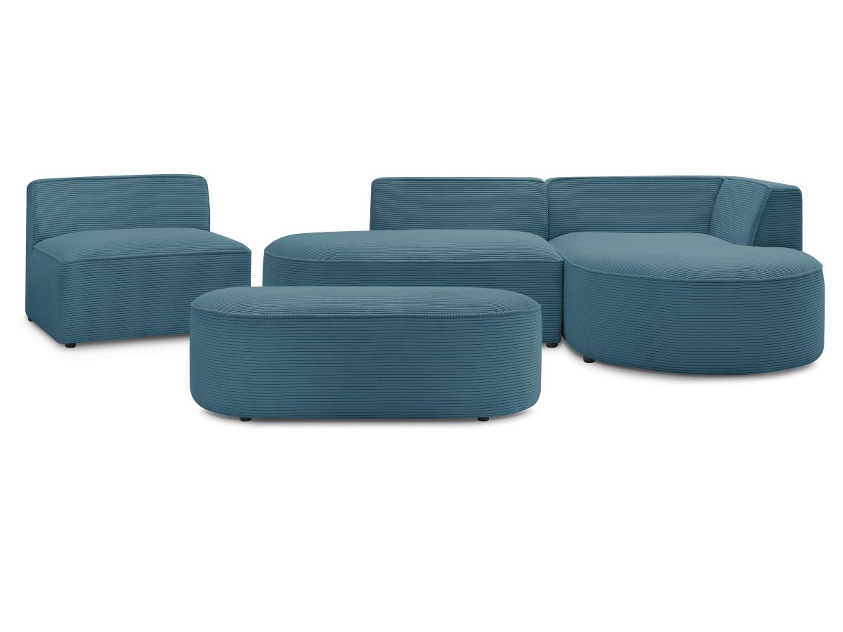 Vaste hoekbank ROUSSEAU in ribfluweel met 1 chaise longue en 1 poef