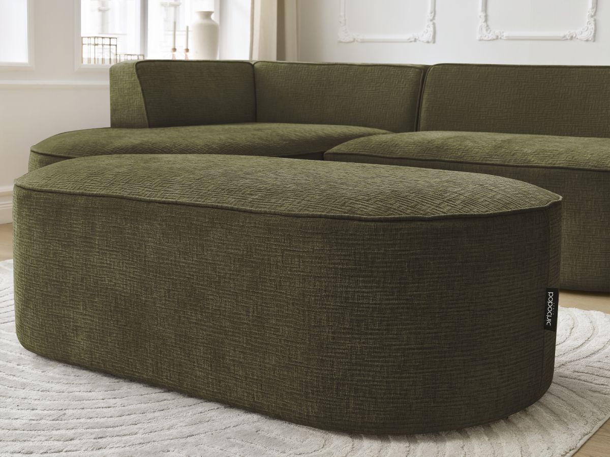 Canapé d'angle fixe ROUSSEAU tissu texturé avec pouf