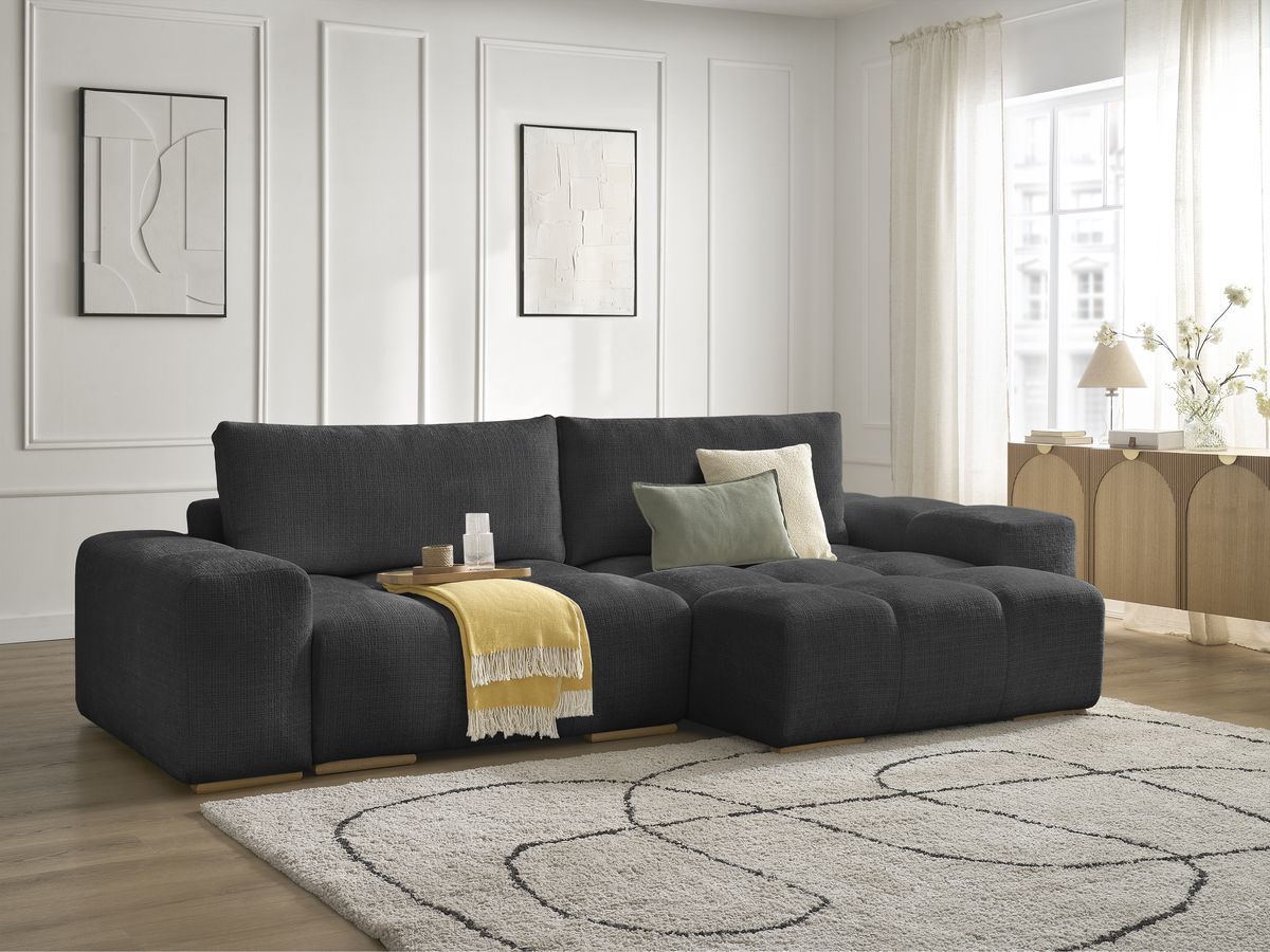 Canapé d'angle réversible convertible coffre ANAKIN tissu texturé