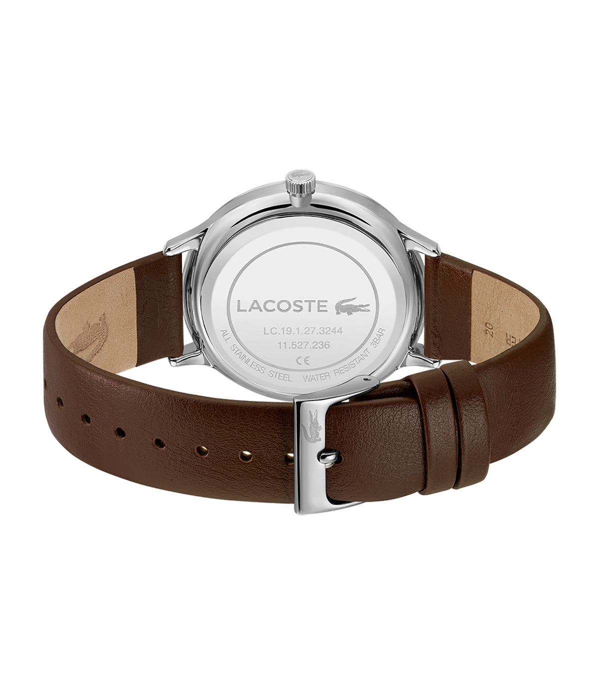 Lacoste - Classic Elegance - Man - Bruine Leren Band - Stalen Kast - Zwarte Wijzerplaat