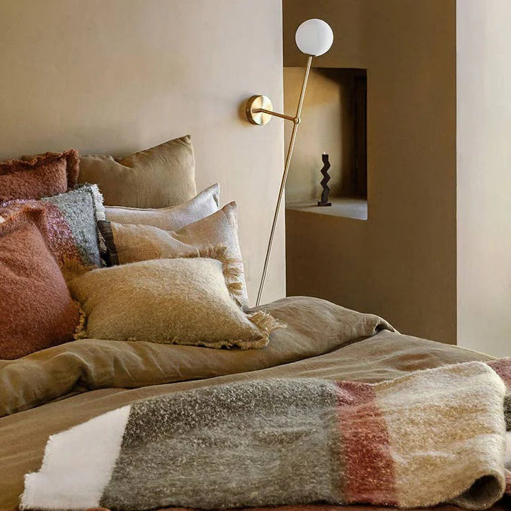 Gestreepte Plaid In Gemengde Wol Calypso - Kaki