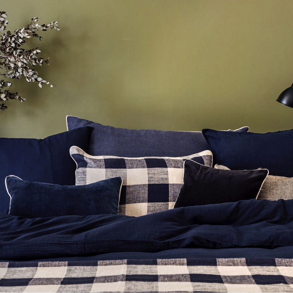 Kussensloop - Palma 100% Lin À Gros Carreaux - Encre