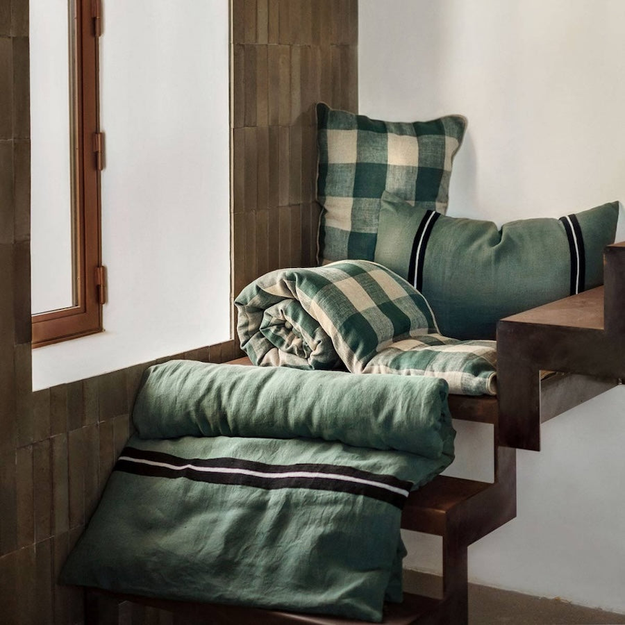 Kussensloop - Skagen En Lin Lavé Et Rayure Noire - Celadon