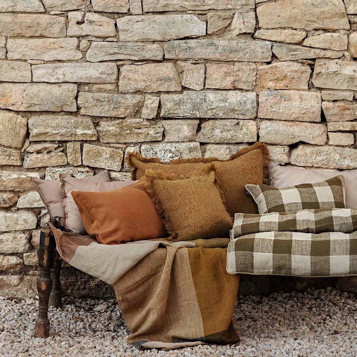 Kussensloop - Aspen Unie Et Frangée En Laine Et Fibres Mixtes - Gold