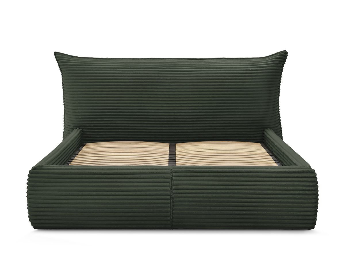 Lit coffre JADE avec tête de lit effet oreiller gros côtelé doux