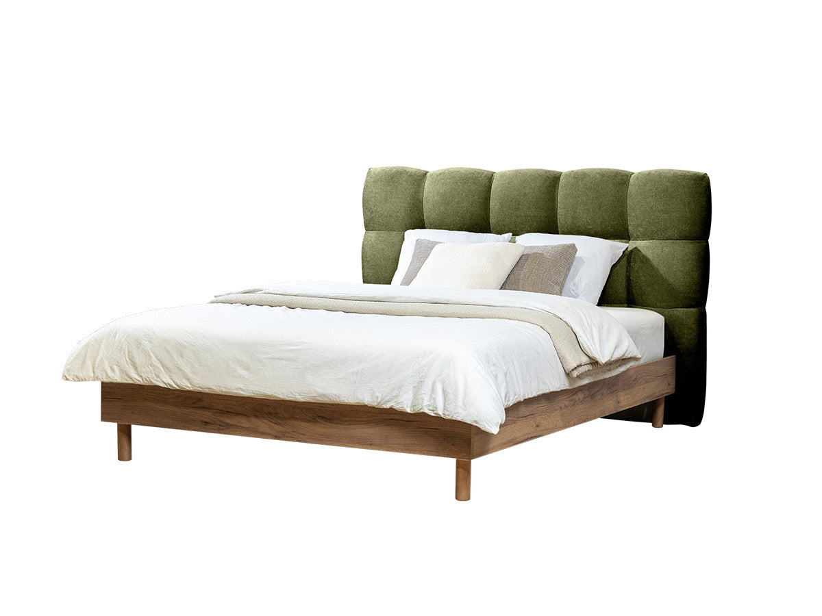 KUMO bed met massieve latten en poten van natuurlijk hout